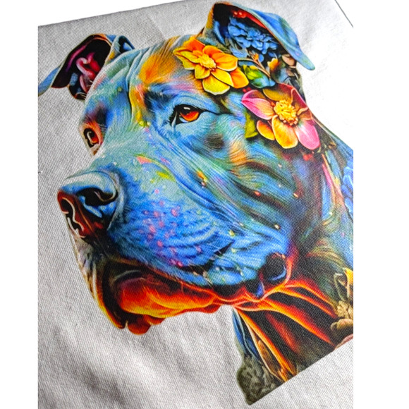 Bright Colorful Pitbull - White Graphic Tee Shirt - Size L - NWOT - Picture 5 of 7